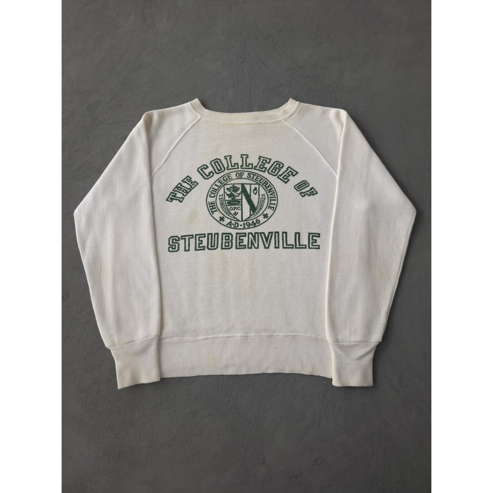 Vintage 1960s Velva Sheen The‎ College Of Steubenville White Cotton Sweatshirt M
